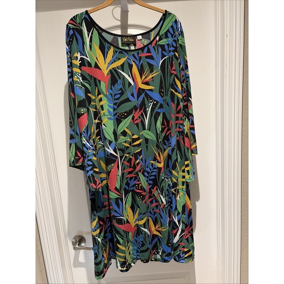 Mackie Dresses & Skirts - Bob Mackie Tropical Paradise Print Knit Dress Saddle Brown Size Large